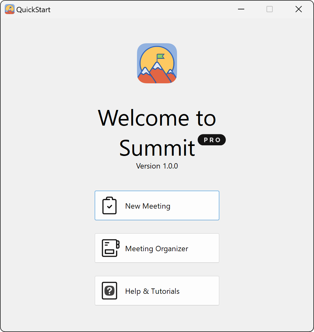 Summit QuickStart Window