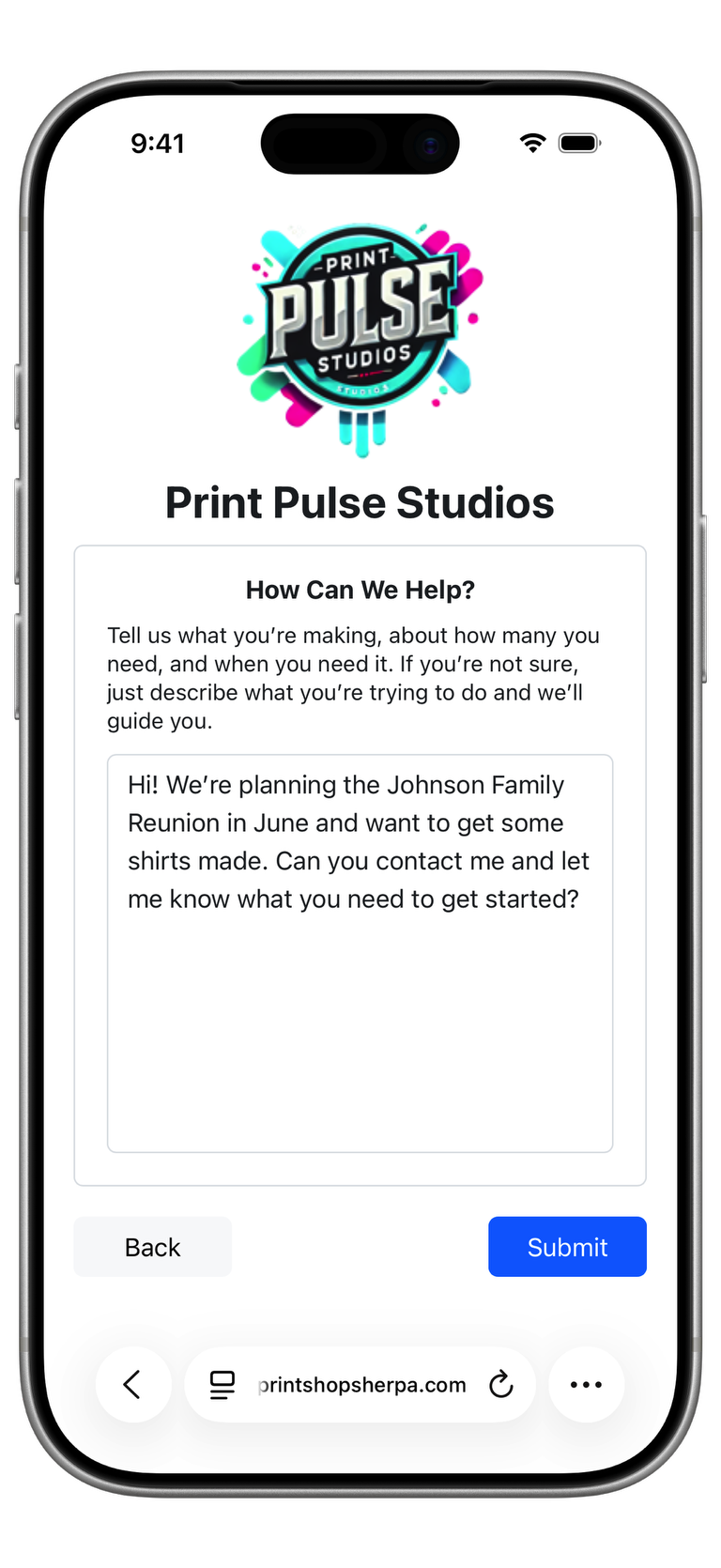 Contact Us Message Screenshot