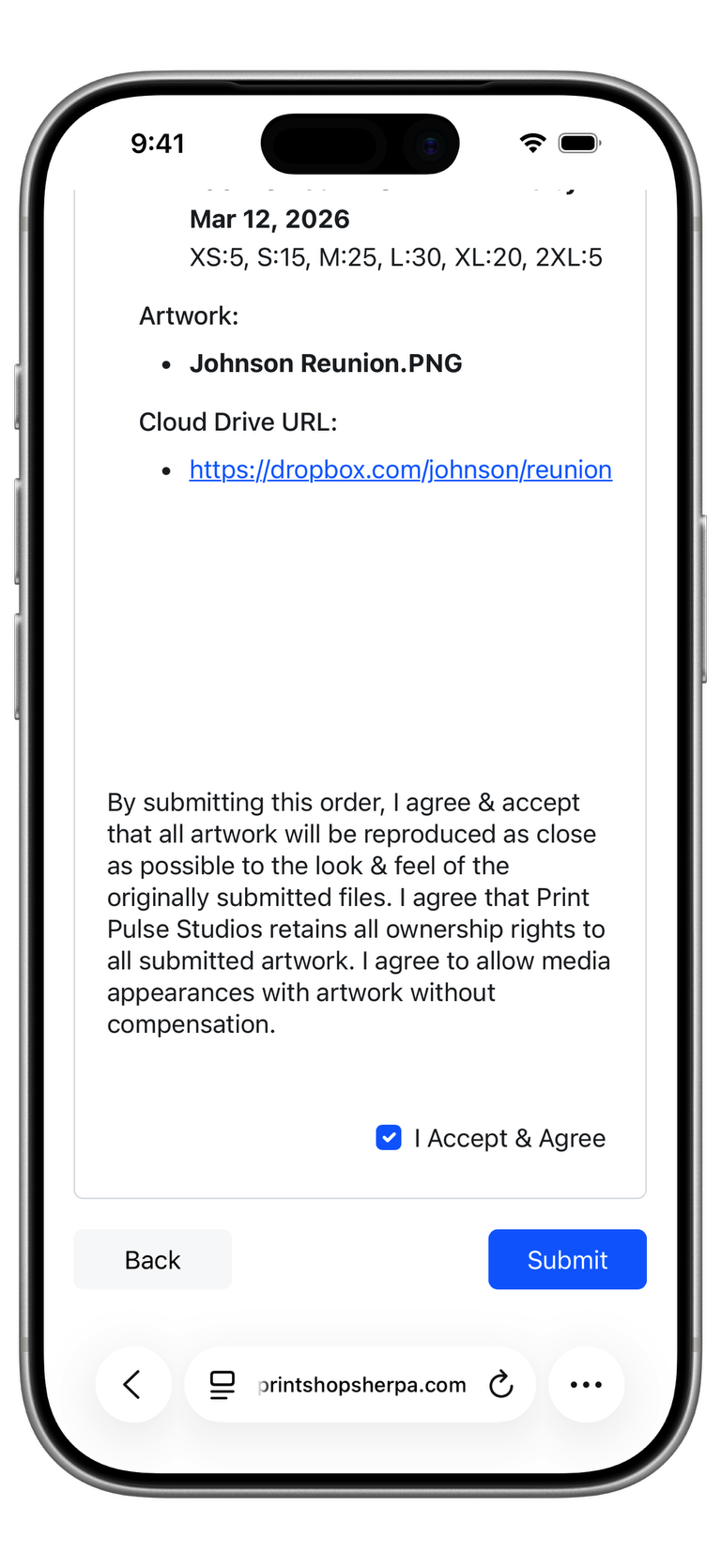 Order Summary Bottom Screenshot