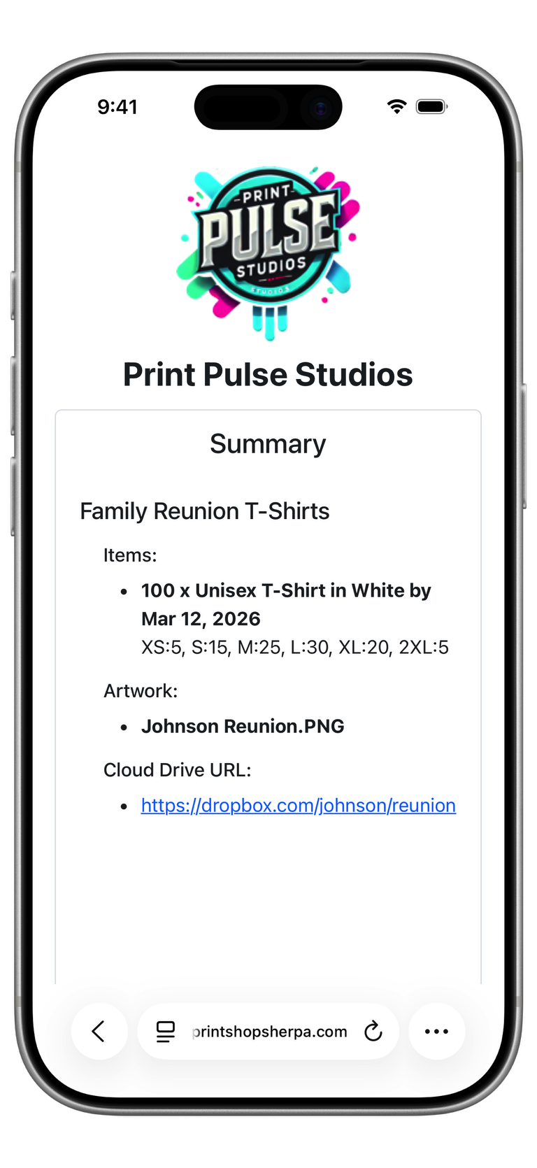 Order Summary Top Screenshot